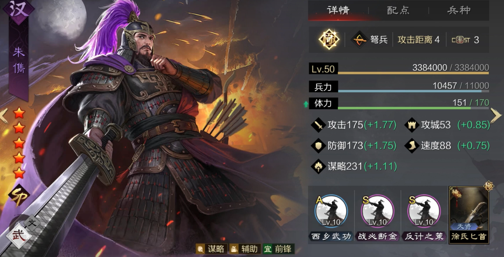 率土之滨朱儁怎么搭配